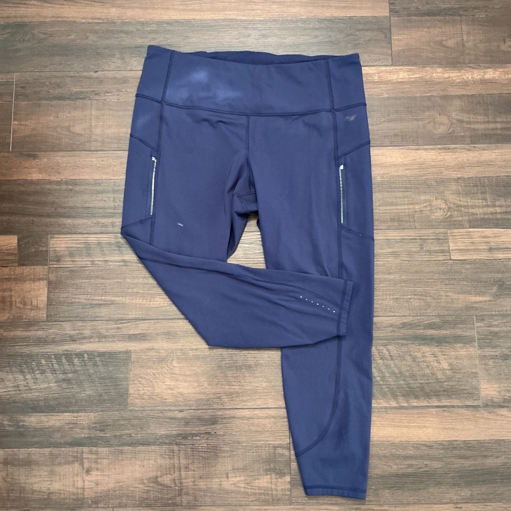 Athleta Rainier Tight Leggings Navy Blue Reflective Pockets 2X Plus Size Workout